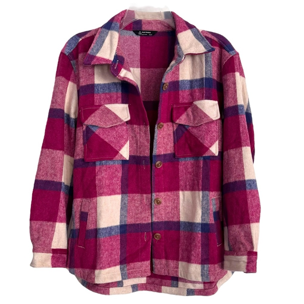 Member's Mark Girl's Xl (14-16) Relaxed Fit Long Sleeve Plaid Shacket Pockets